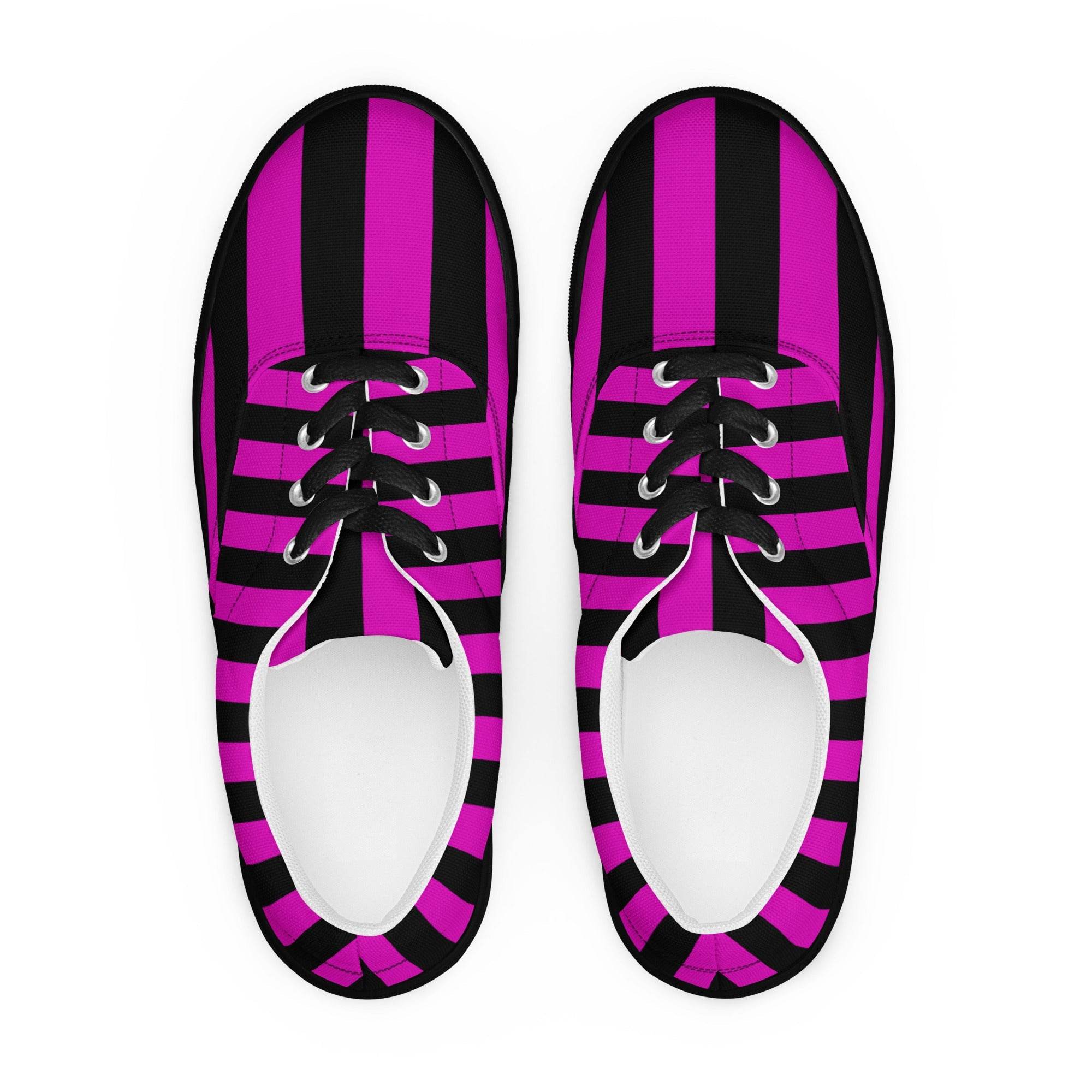 Black and Pink Striped Women’s Lace-up Canvas Shoes - 5