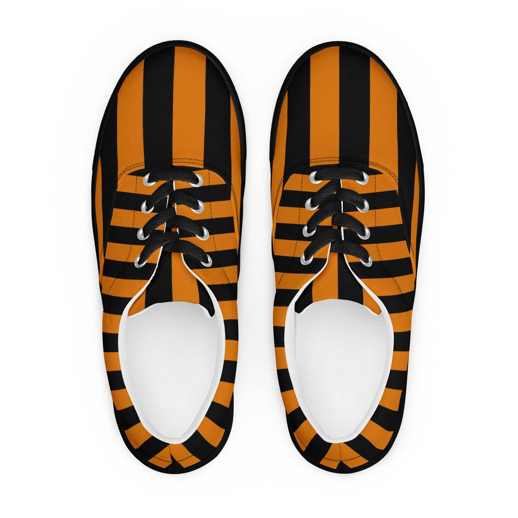 Black and Orange Striped Women’s Lace-up Canvas Shoes - 5