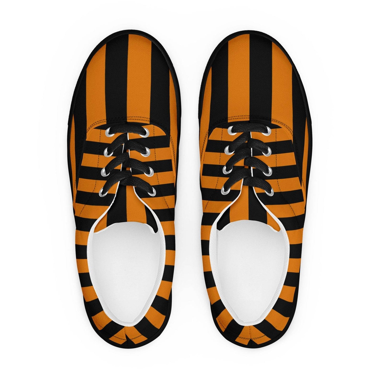 Black and Orange Striped Women’s Lace-up Canvas Shoes - 5
