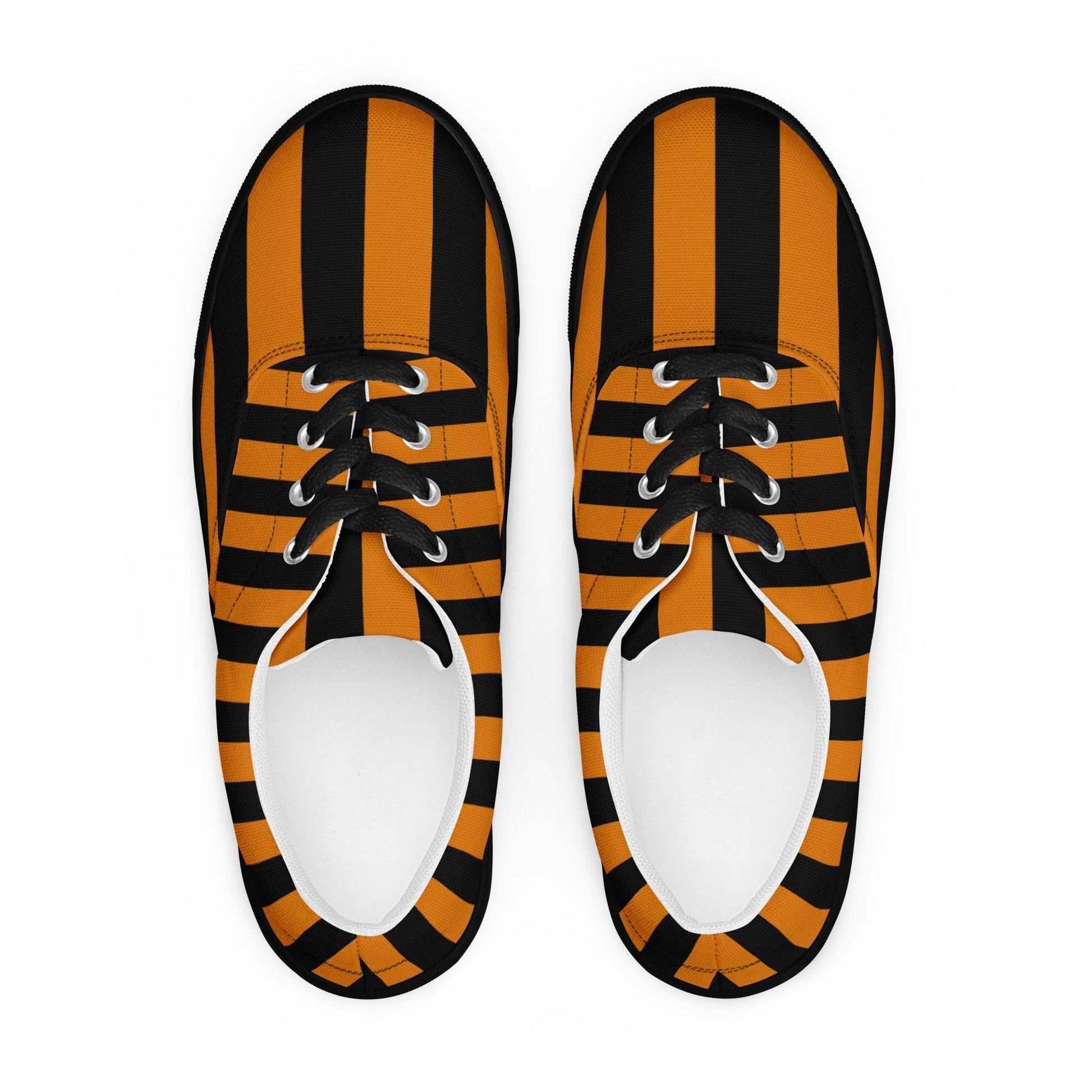 Black and Orange Striped Women’s Lace-up Canvas Shoes - 5