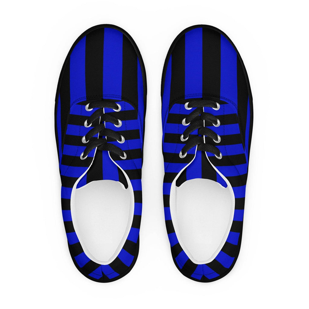 Black and Blue Striped Women’s Lace-up Canvas Shoes - 5