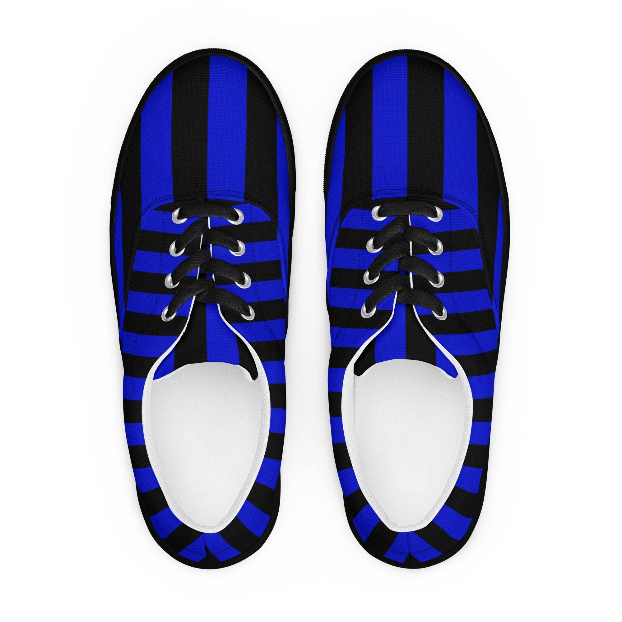 Black and Blue Striped Women’s Lace-up Canvas Shoes - 5