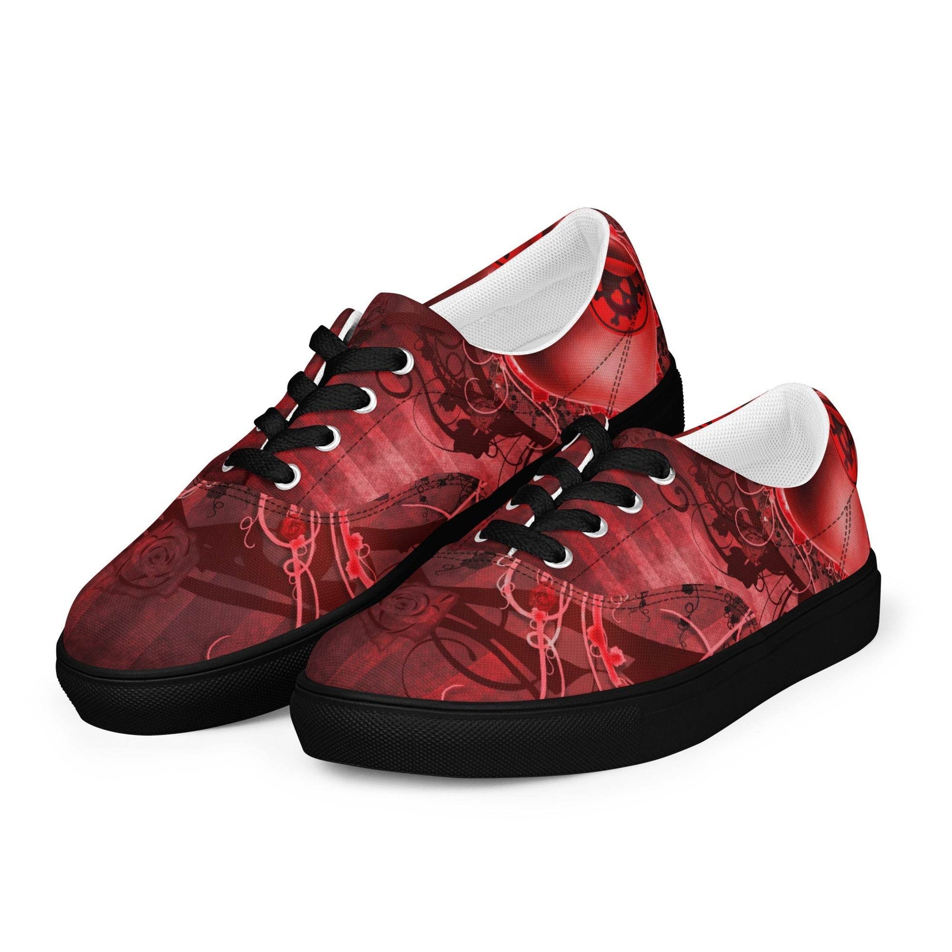 Gothic Skull and Heart Women’s Lace-up Canvas Shoes - 5