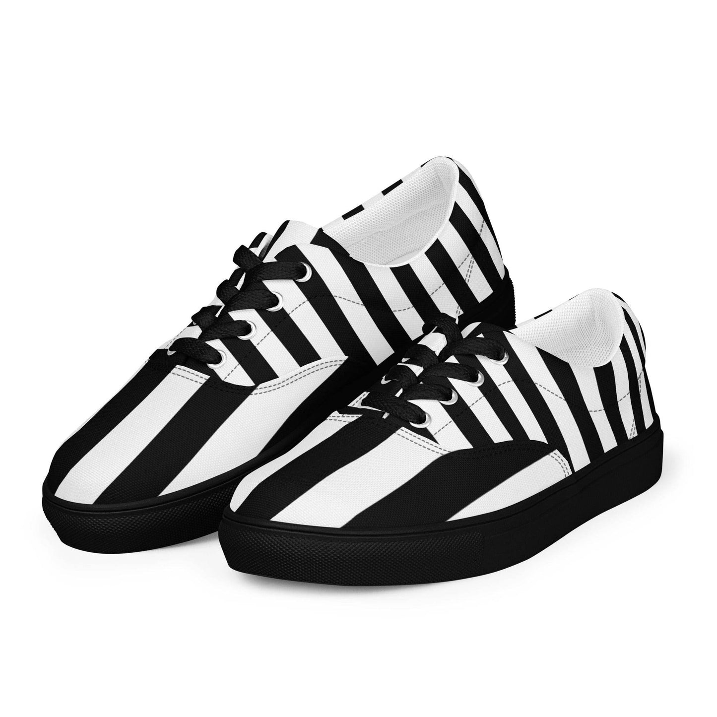 Black and White Striped Women’s Lace-up Canvas Shoes - 5