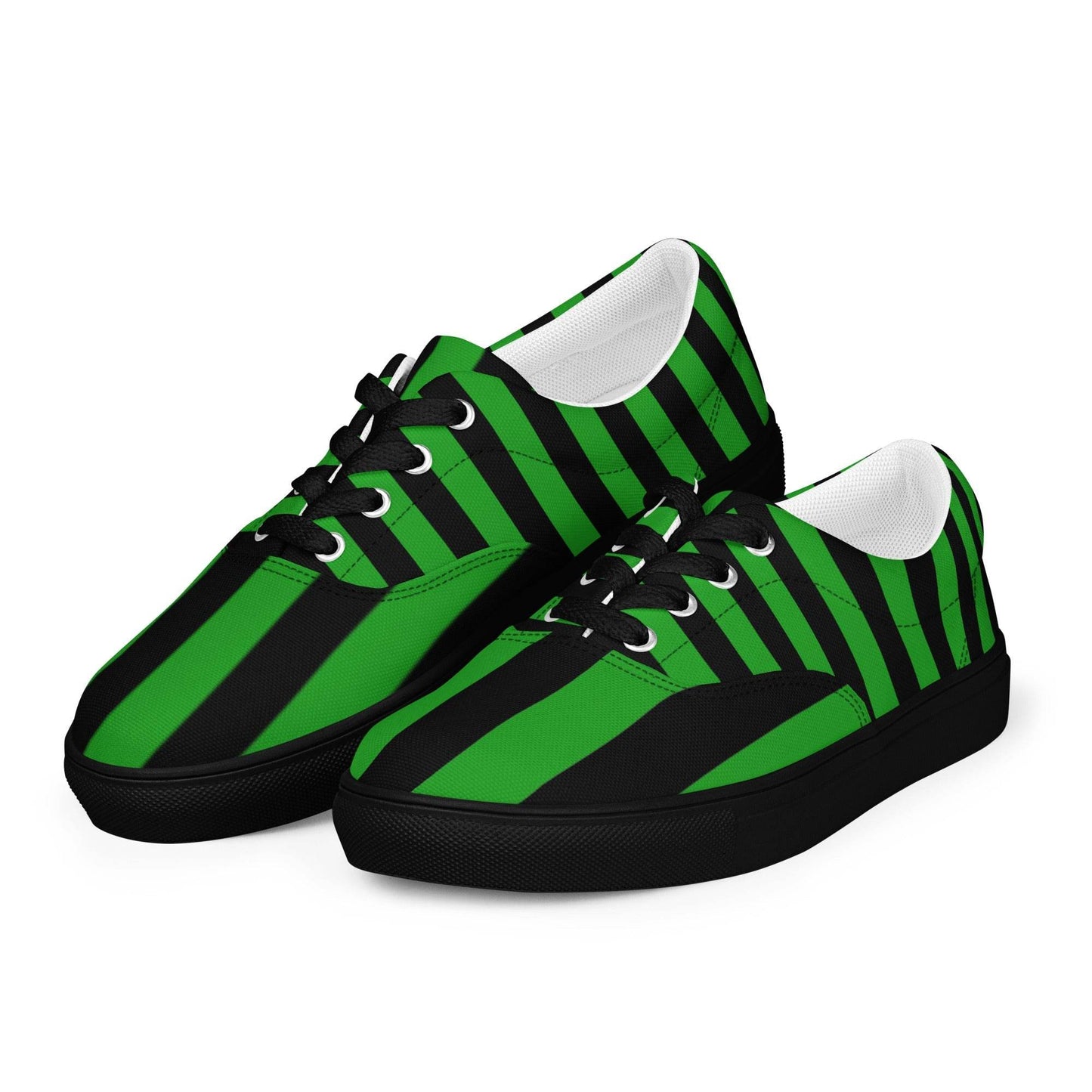 Black and Green Striped Women’s Lace-up Canvas Shoes - 5