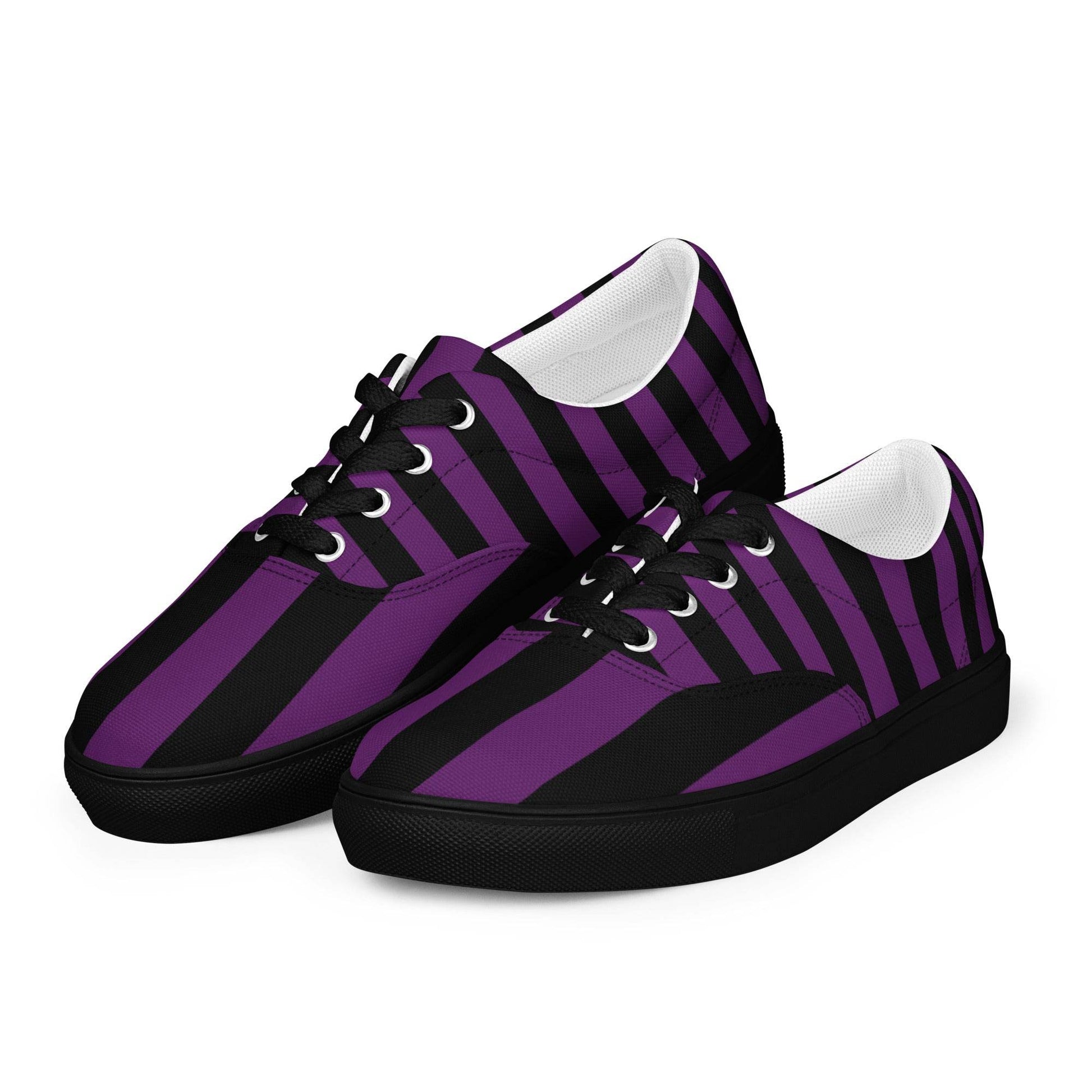 Black and Purple Striped Women’s Lace-up Canvas Shoes - 5