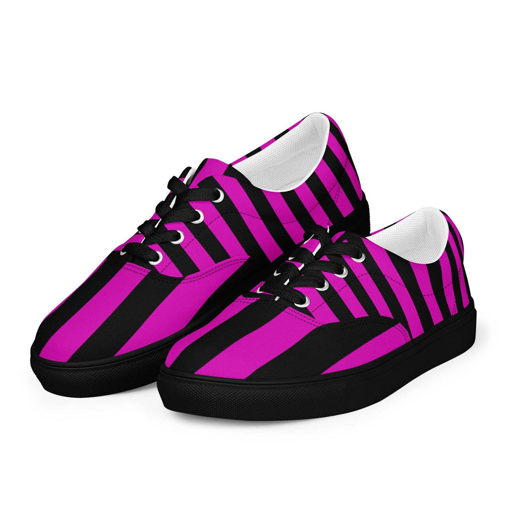 Black and Pink Striped Women’s Lace-up Canvas Shoes - 5