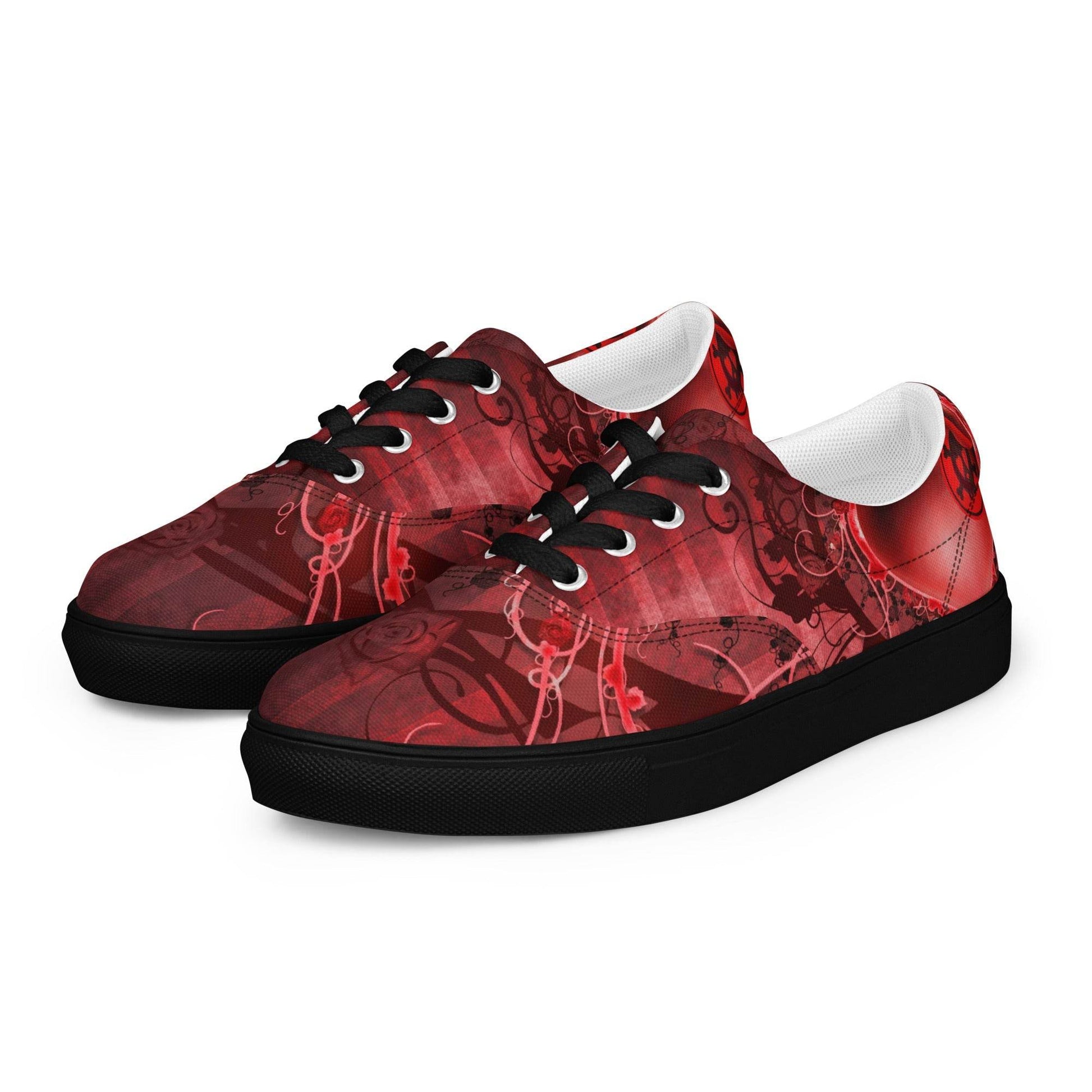 Gothic Skull and Heart Women’s Lace-up Canvas Shoes - 5