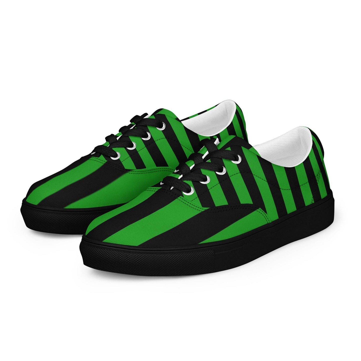 Black and Green Striped Women’s Lace-up Canvas Shoes - 5