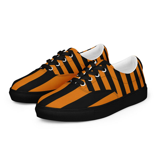 Black and Orange Striped Women’s Lace-up Canvas Shoes - 5