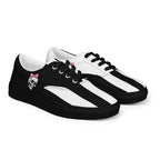 Black and White Girly Skull with Pink Bow Women’s Lace-up Canvas Shoes - 5