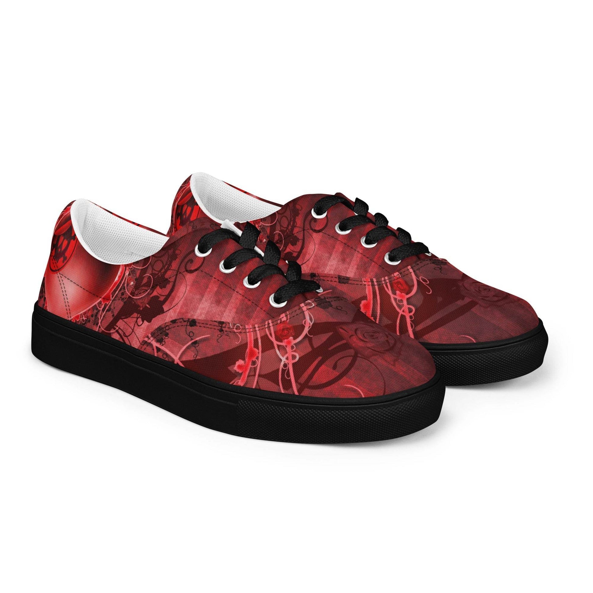 Gothic Skull and Heart Women’s Lace-up Canvas Shoes - 5