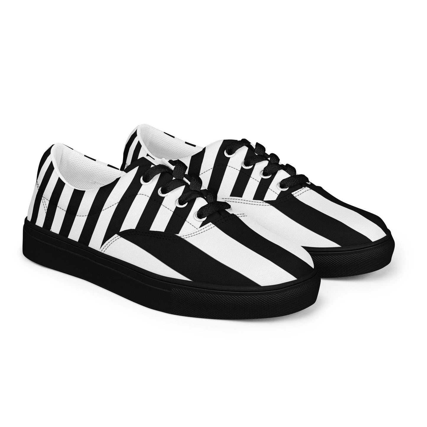Black and White Striped Women’s Lace-up Canvas Shoes - 5