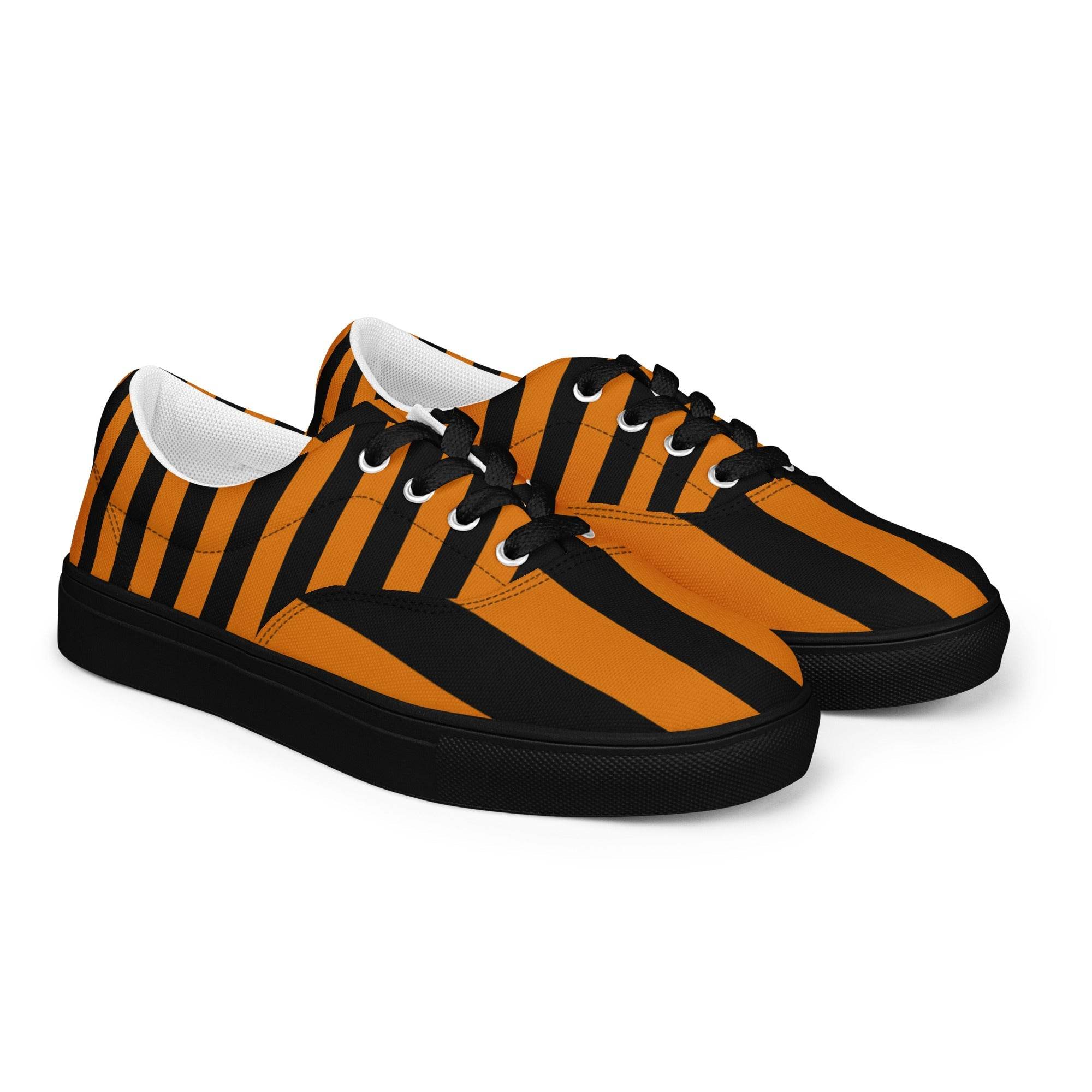 Black and Orange Striped Women’s Lace-up Canvas Shoes - 5