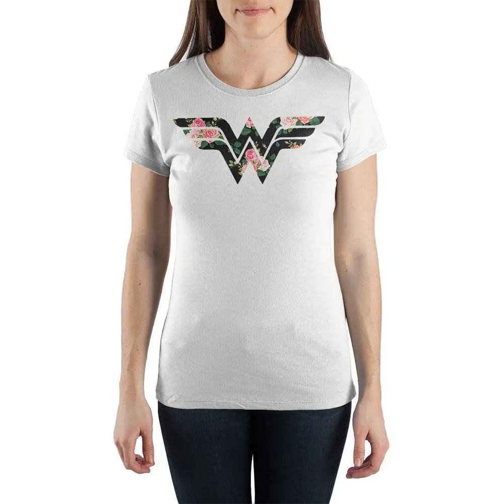 Wonder Woman Flower Logo Women's White T-Shirt Tee Shirt