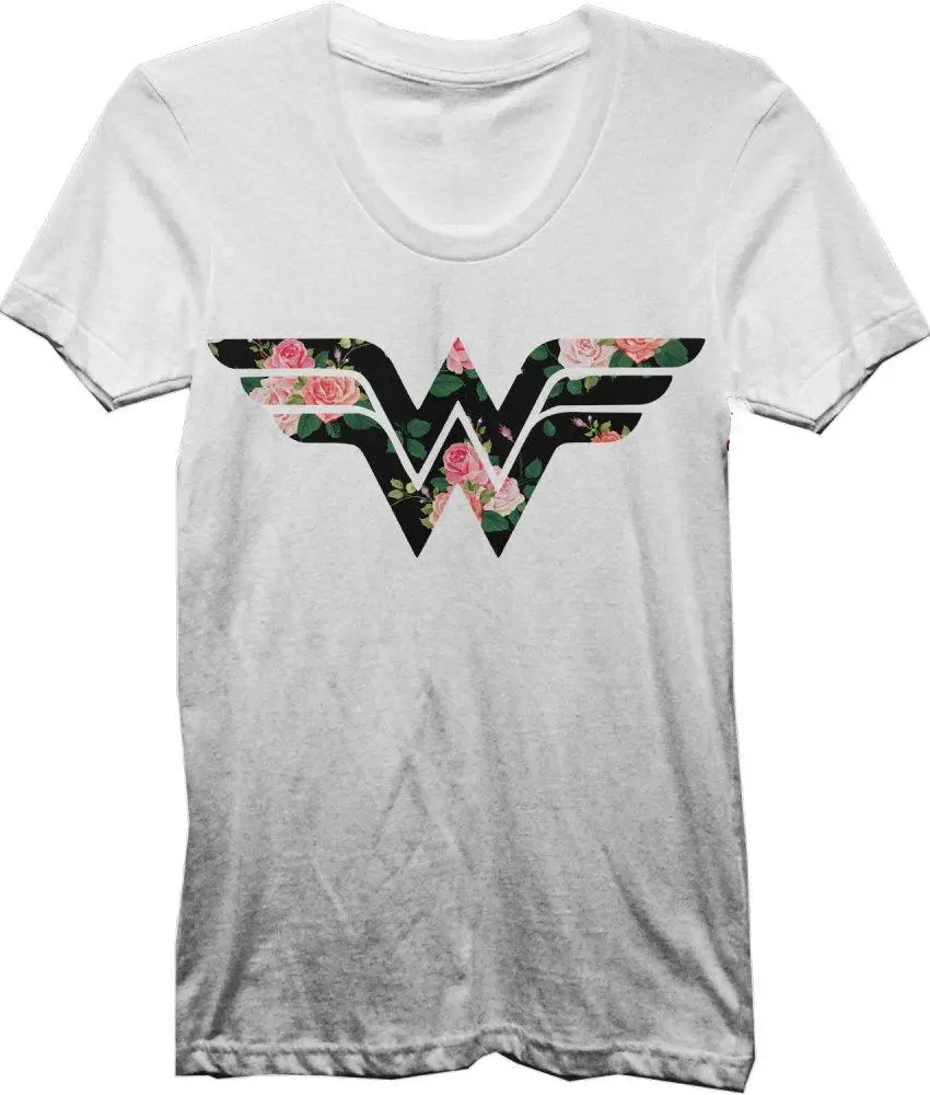 Wonder Woman Flower Logo Women's White T-Shirt Tee Shirt