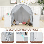 Wooden Kids Play Tent with Curtain Shades and 8 Cubbies-White