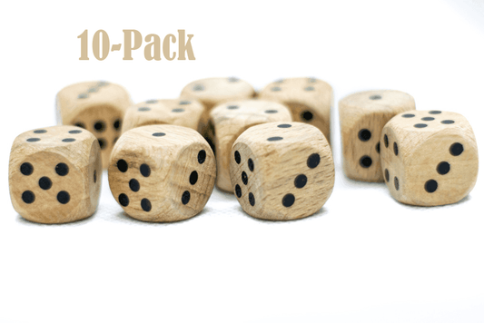 10-Pack Wooden 16mm d6 Dice w/ Black Dots Rounded Corners - Wood Dice - 