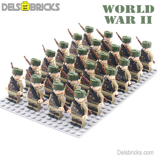 World War 2 Russian Soldiers set of 24 Lego Minifigures Custom Toys d264