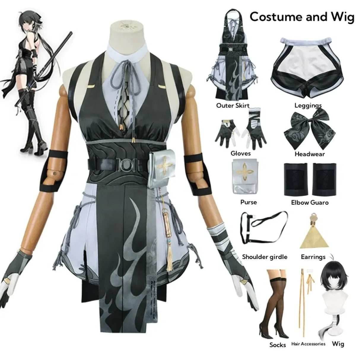Wuthering Waves Rover Cosplay Costume – Full Set with Wig & Accessories - S / Costume and wig