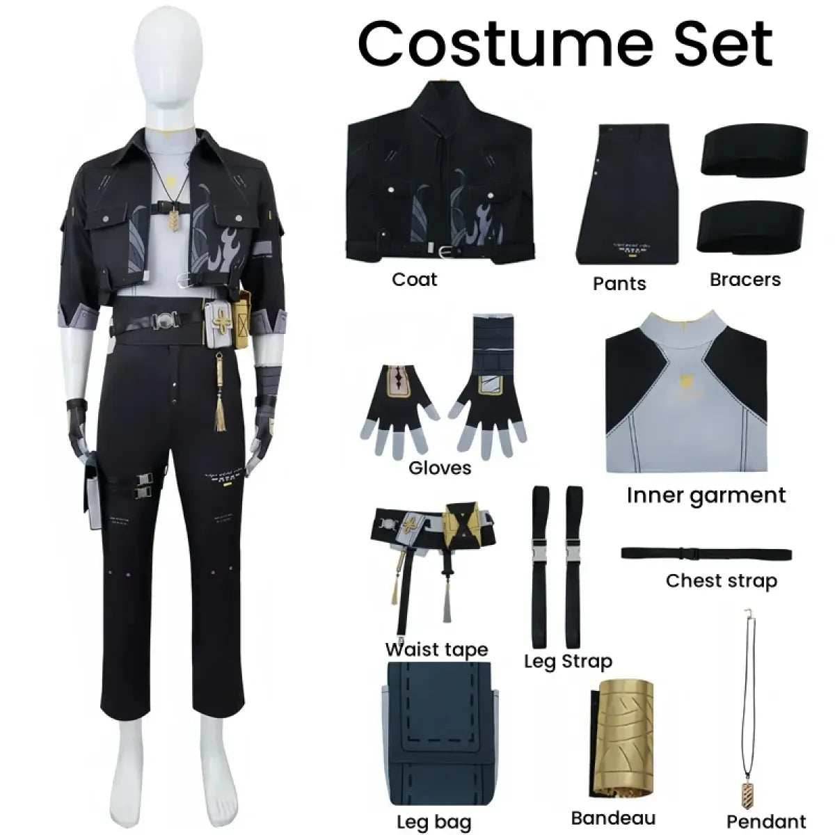 Wuthering Waves Rover Male Cosplay Costume – Full Set with Wig - S / Costume Only