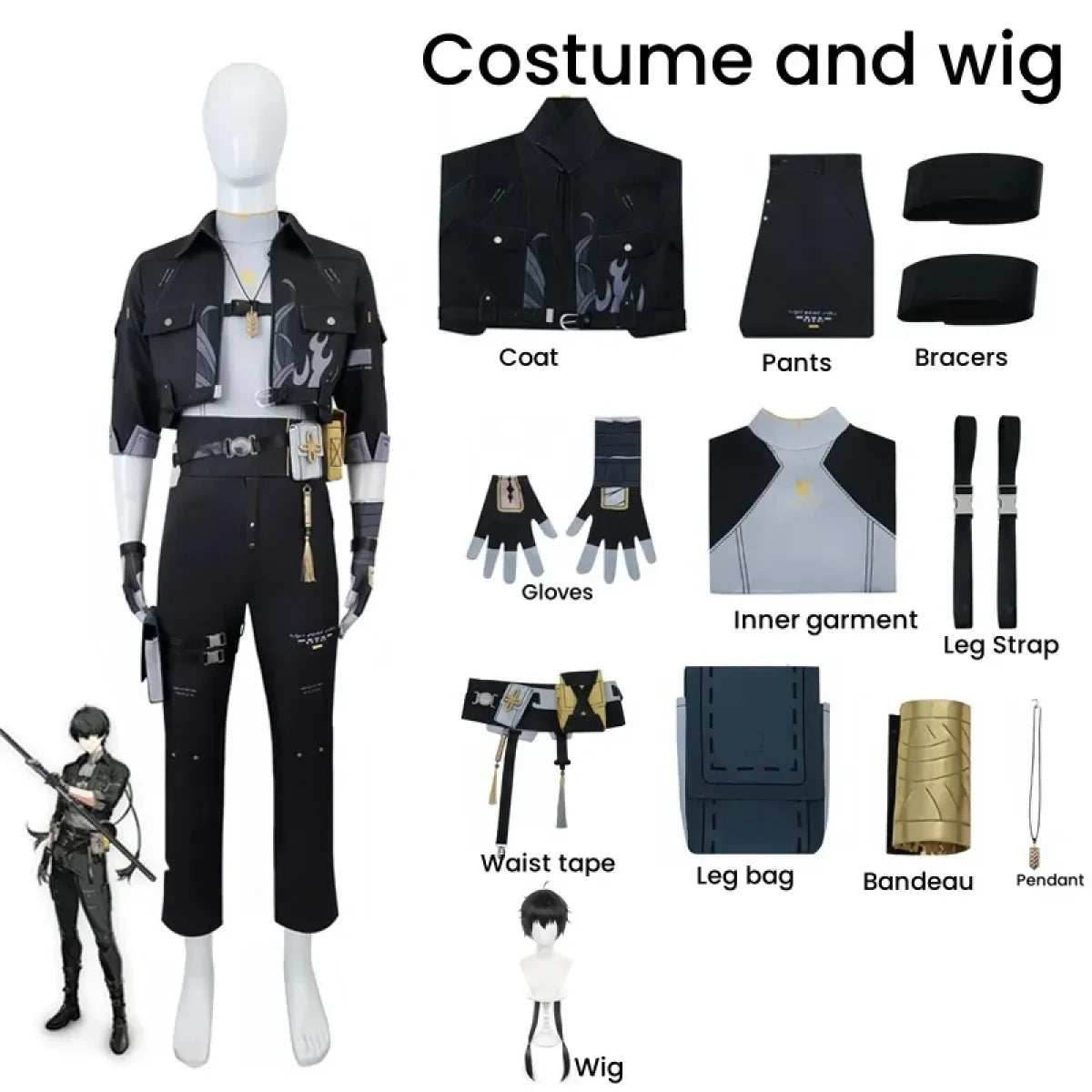 Wuthering Waves Rover Male Cosplay Costume – Full Set with Wig - S / Costume and wig