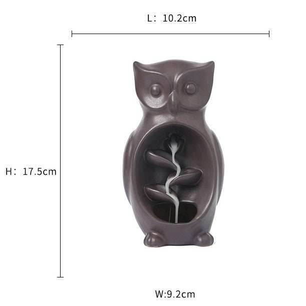 Ceramic Owl Waterfall Animal Backflow Incense Burner - Blue