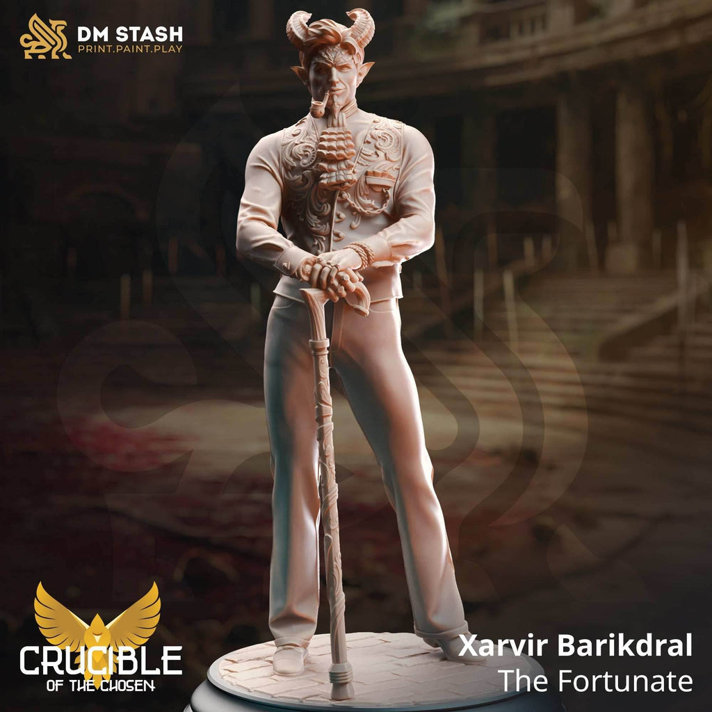 Xarvir Barikdral, The Fortunate (Male Tiefling Noble) - 32mm Scale
