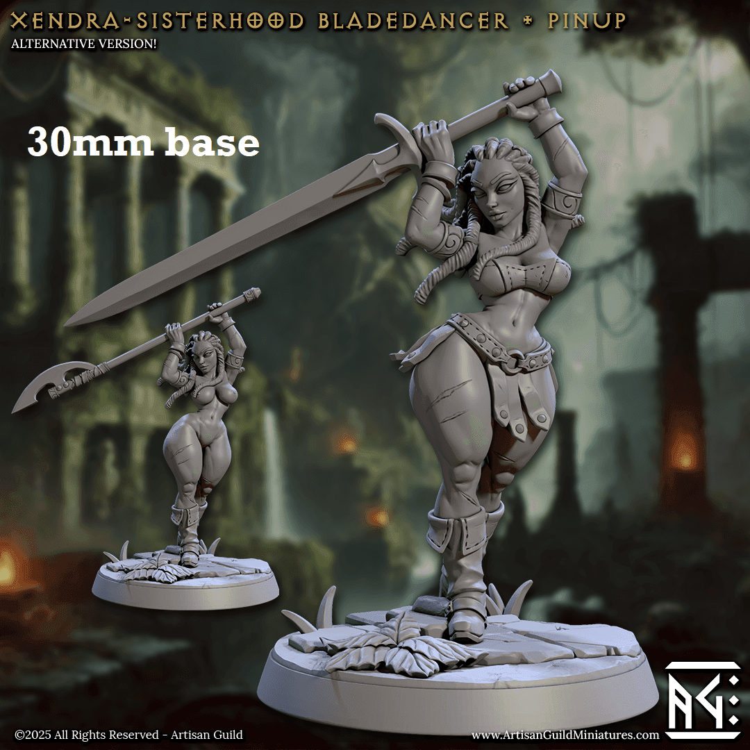 Xendra, Sisterhood Bladedancer (Female Human Barbarian Pinup) - With Armor / Claymore