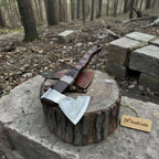 Viking Bearded Axe with Norse Engraved Blade and Leather Sheath
