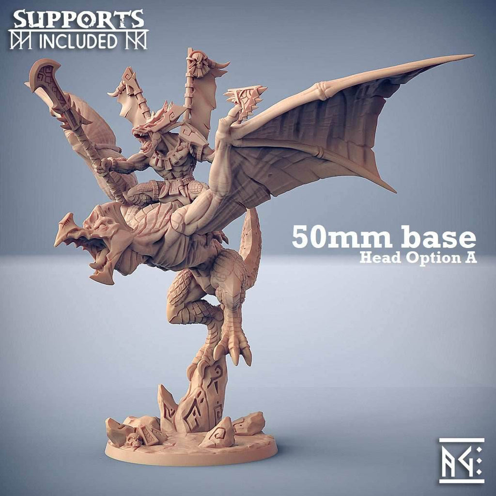 Xol'toa on Sky-Terror (Lizardfolk Warlord on Winged Dinosaur Cavalry Unit) - With Rider / A - Beak (Pictured in Rider Photo)