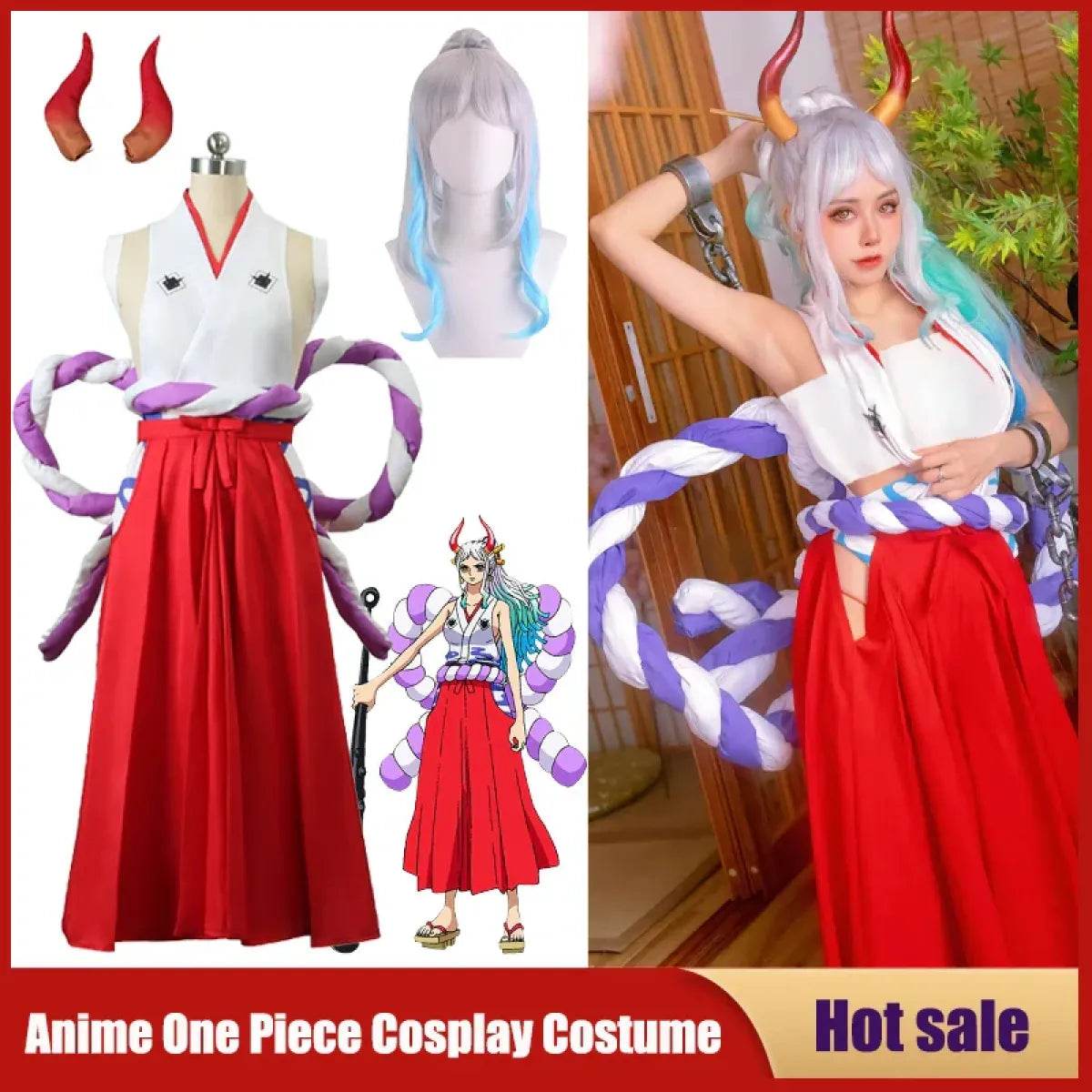 One Piece Yamato Cosplay - Kimono Uniform & Wig - Costume / S / One Piece
