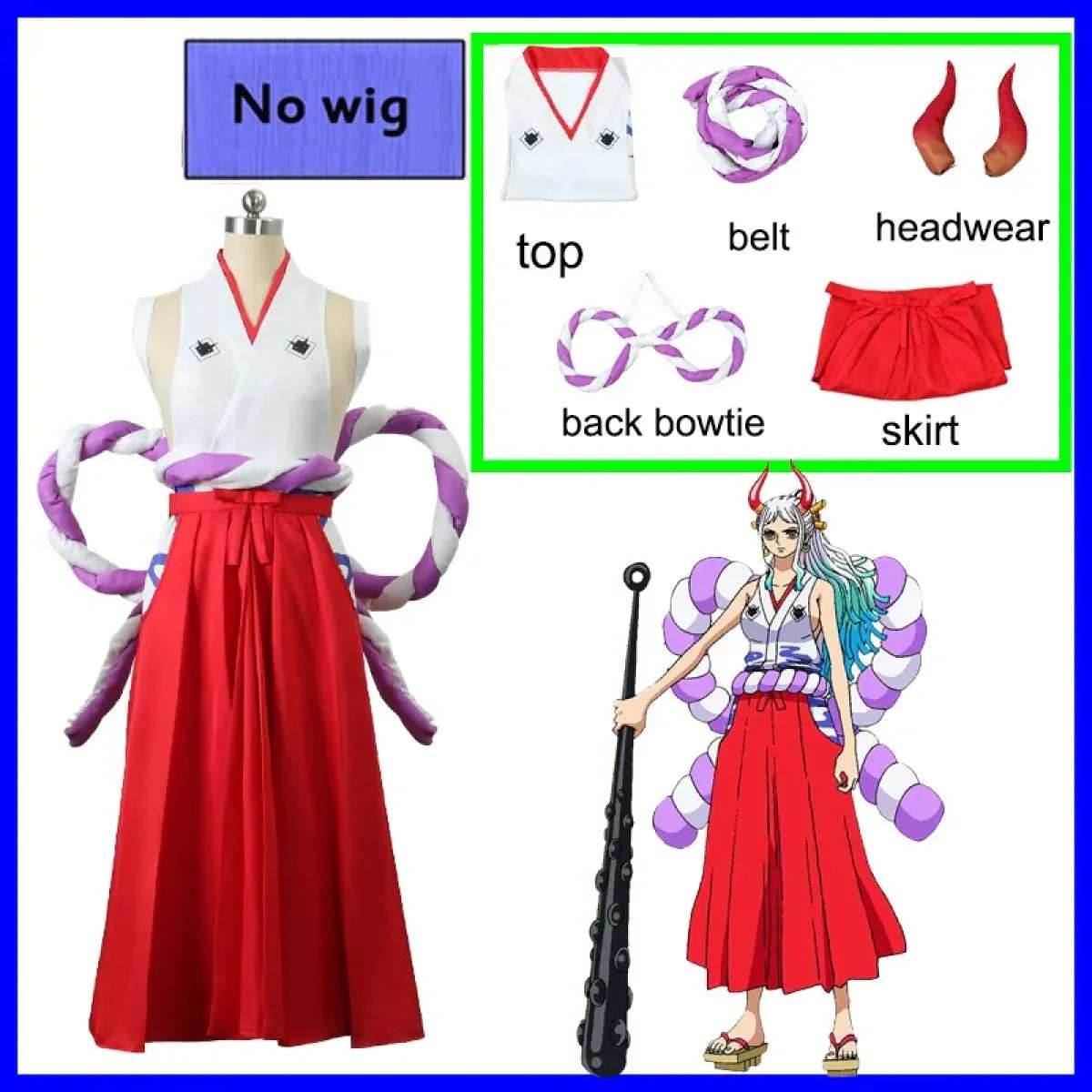 One Piece Yamato Cosplay - Kimono Uniform & Wig - Costume / S / One Piece