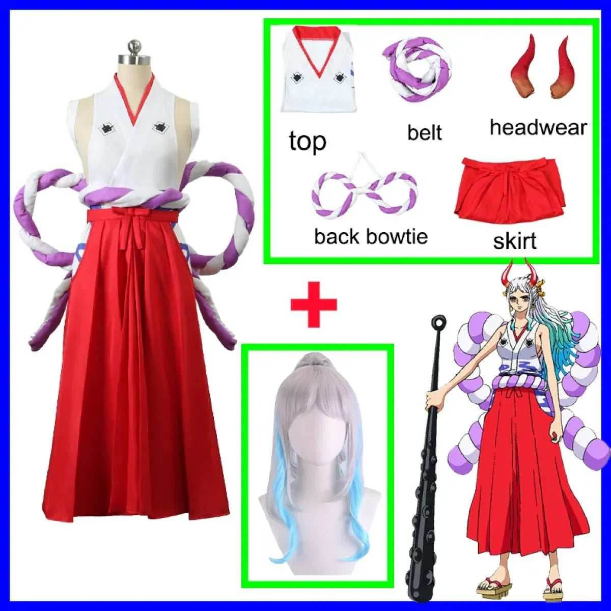 One Piece Yamato Cosplay - Kimono Uniform & Wig - Costume wig / 2XL / One Piece