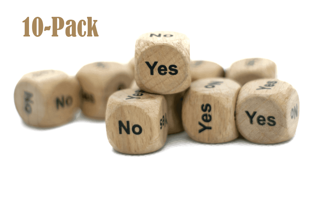 10-Pack Yes/No Dice Wooden 16mm d6 w/Black Rounded Corners - Wood Dice - 
