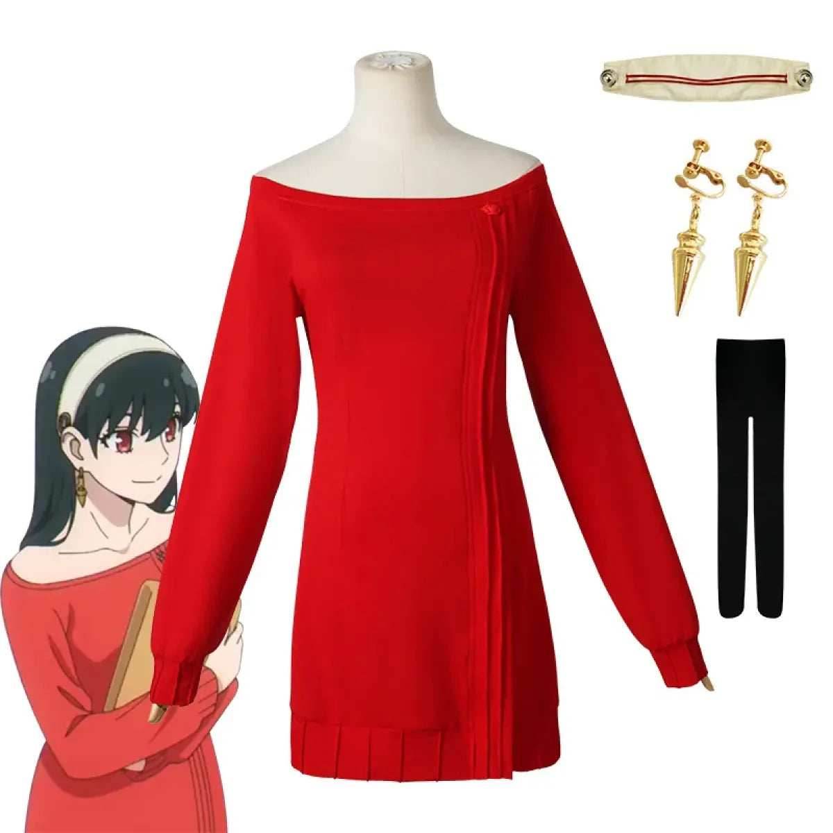 Yor Forger 'Thorn Princess' Cosplay - Sexy Red Sweater Dress - Yor Briar Dress Wig / XXL