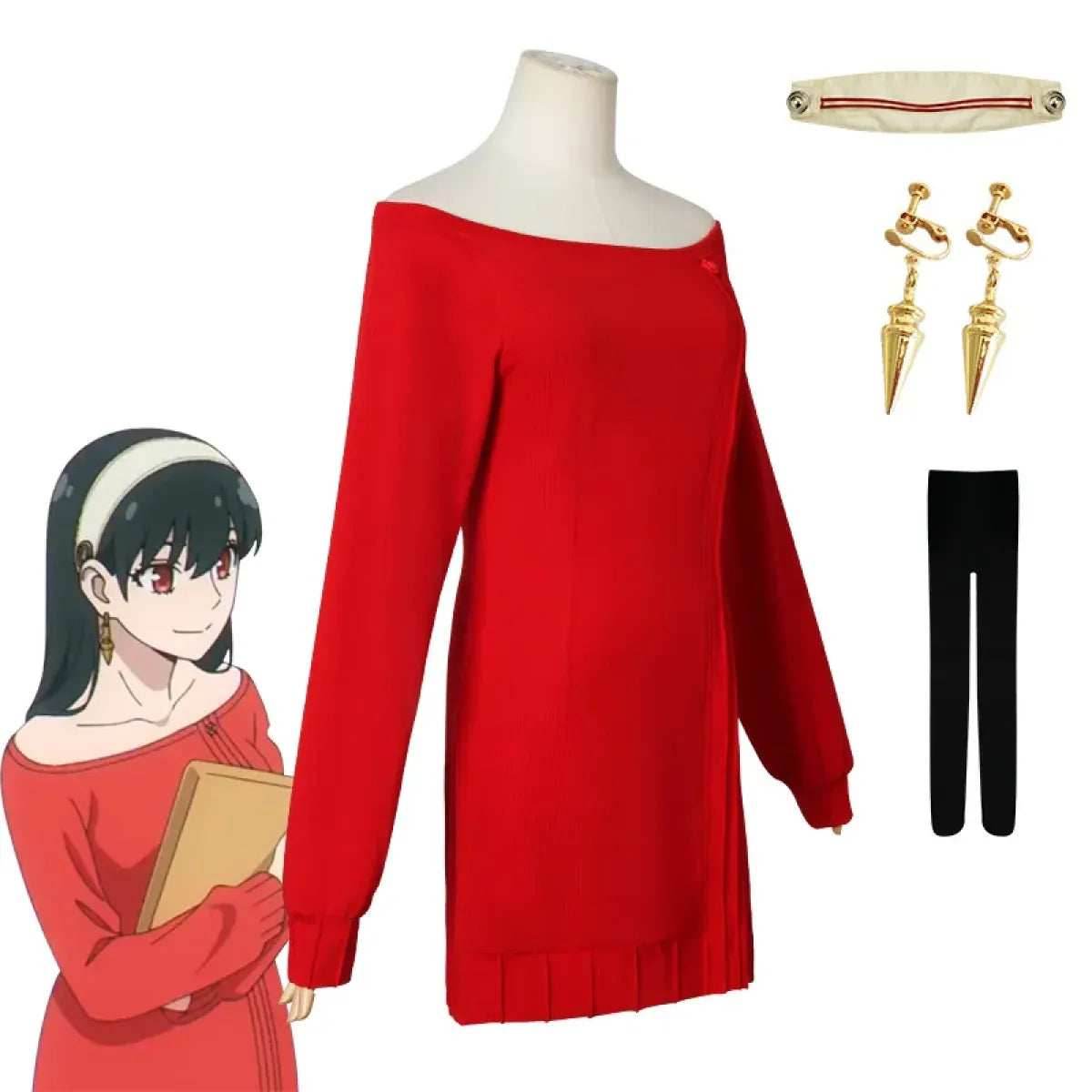 Yor Forger 'Thorn Princess' Cosplay - Sexy Red Sweater Dress - Yor Briar Dress Wig / XXL