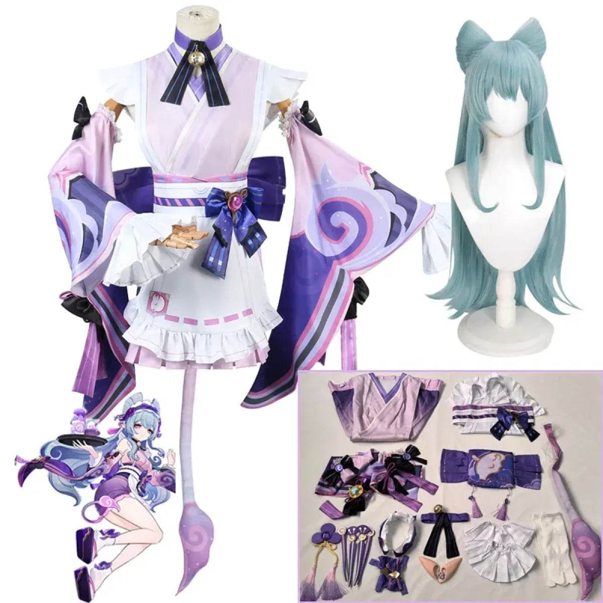 Genshin Yumemizuki Cosplay Kimono – Kawaii Fantasy Dress Set - Wig Only(one size) / XL