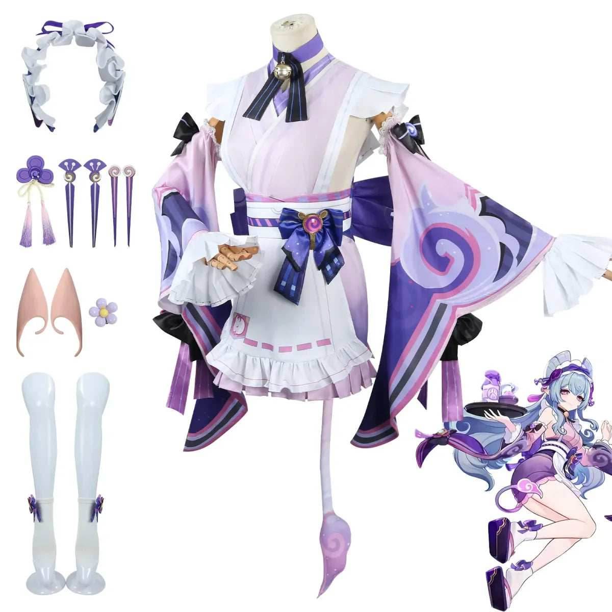 Genshin Yumemizuki Cosplay Kimono – Kawaii Fantasy Dress Set - Wig Only(one size) / XL
