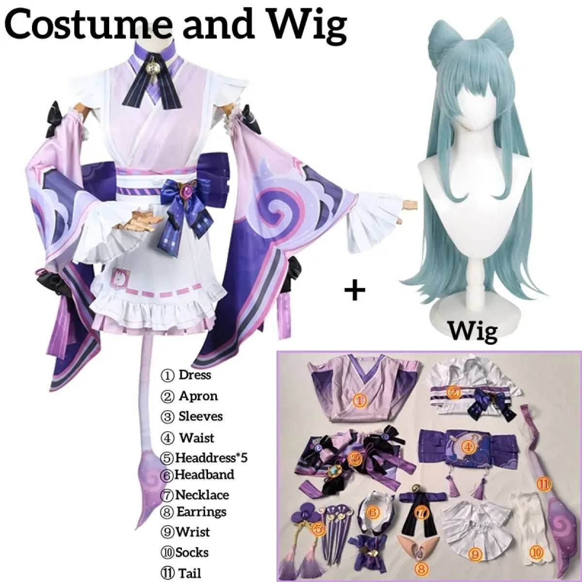 Genshin Yumemizuki Cosplay Kimono – Kawaii Fantasy Dress Set - Costume and Wig / XXL