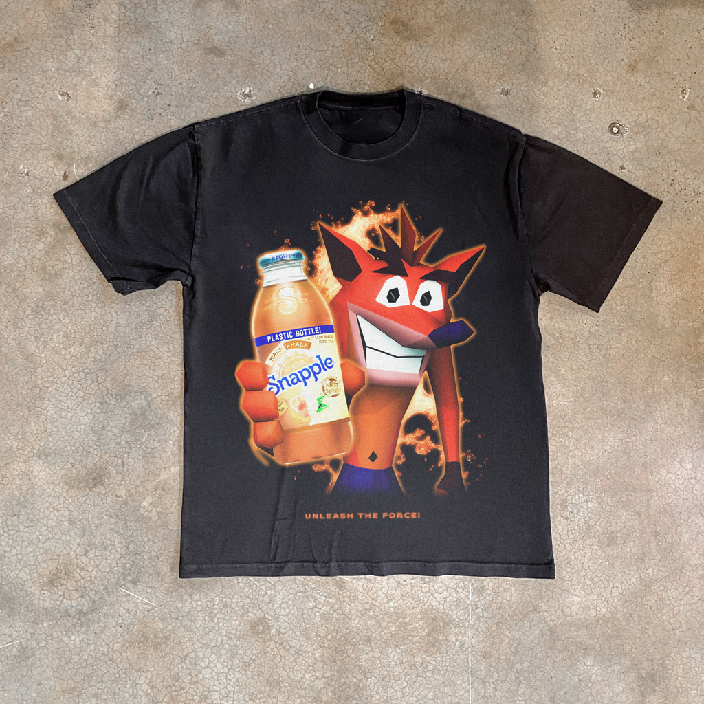 90S Nostalgia 'Crash Bandicoot X Snapple' Heavy Faded Black Tee